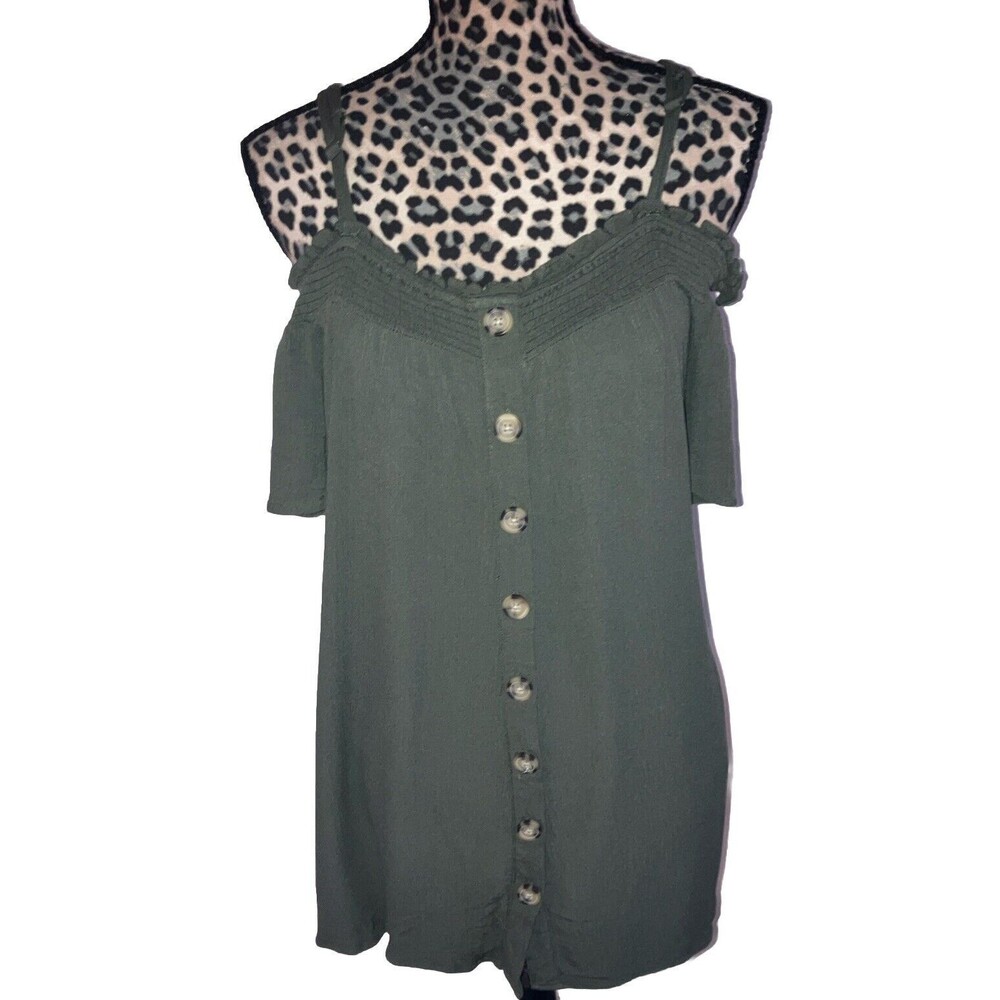 Torrid Top Blouse Size 0 Olive Green Cold Shoulder Minimalist Boho